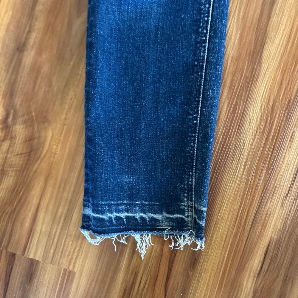 MOTHER Women's Skinny Jeans in Distressed Blue Denim - Picture 2 of 9